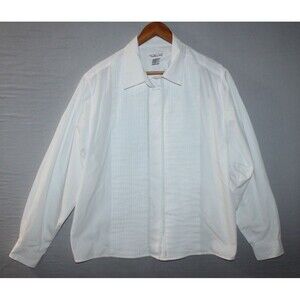 Vintage Talbots White Ruffled Collar Hidden Button Down Blouse Women 18 *Read*